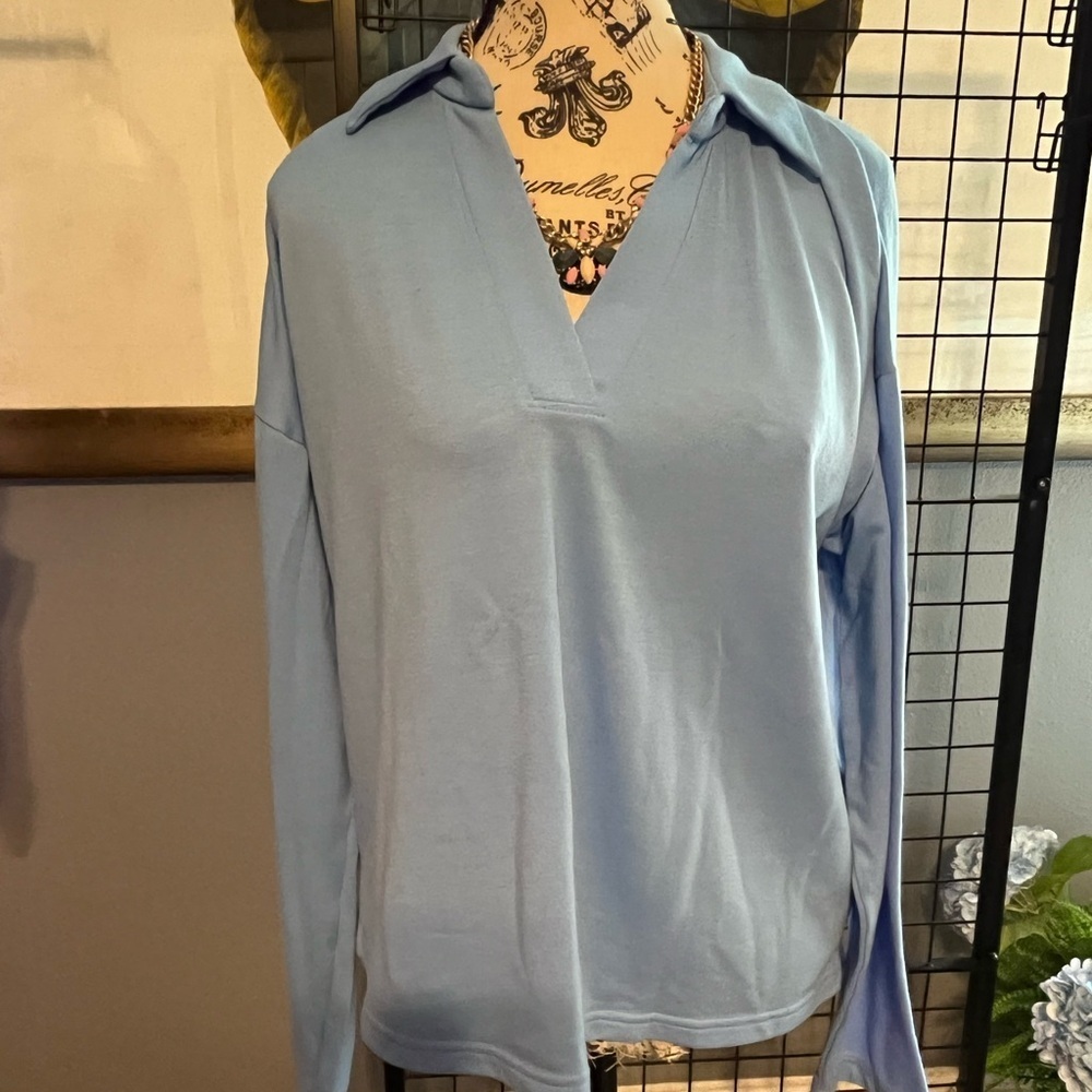 J. Crew Sky Blue Long Sleeve Polo Pullover